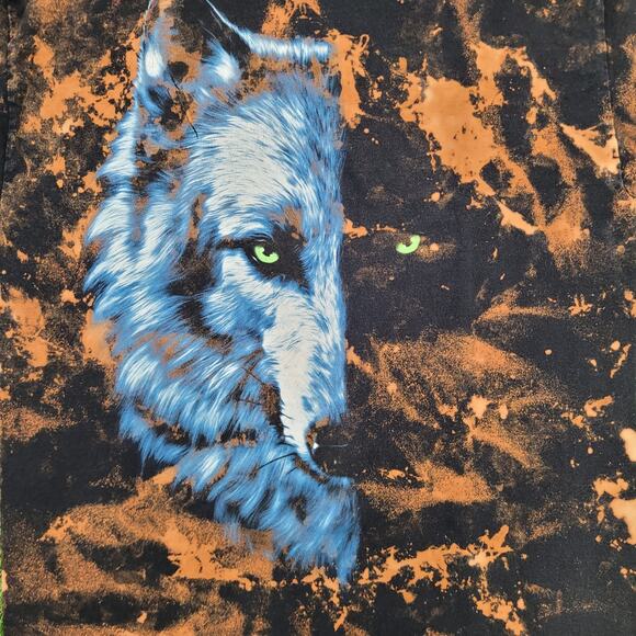 Wolf Portrait Bleached Shirt S/M 19x27 Black Edgy - Picture 8 of 12